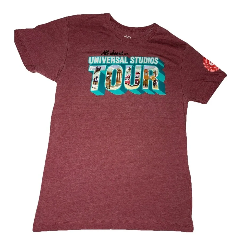 Universal Studios Tour TShirt Mens M Burgundy Excellent 60th Anniversary Graphic